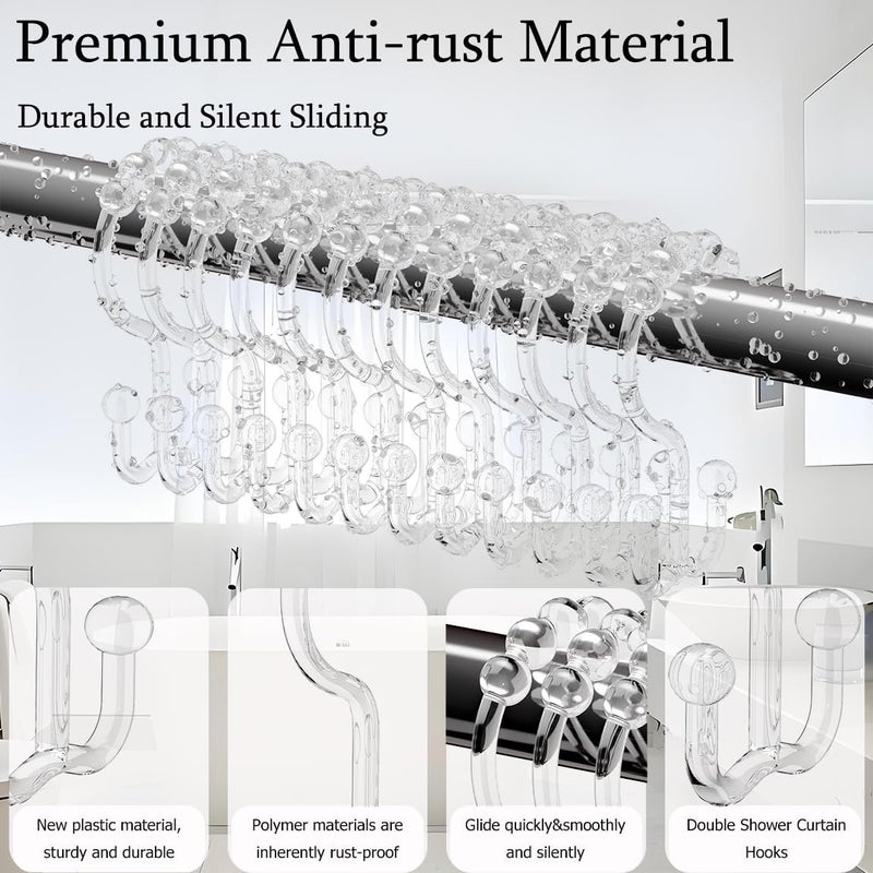 Resze 12 PCS Clear Plastic Double Shower Curtain Hooks, Multi-Functional Rings for Bathroom Shower Curtain,Shower Curtain Liner and Kitchen Supplies, etc. - Image 3